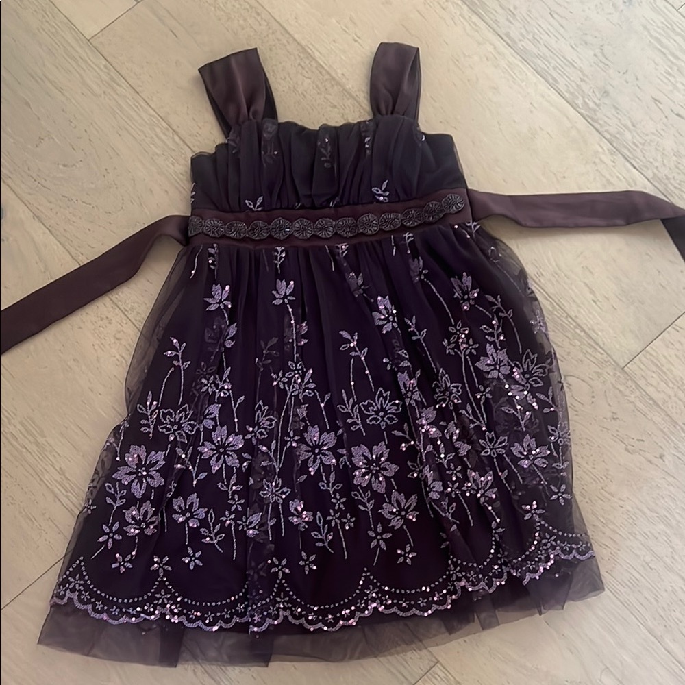 Purple Floral Embroidered Dress